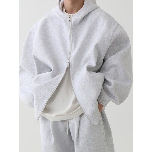 加絨連帽衛衣套裝男士春秋季美式重磅拉鍊外套寬松休閒運動風衛褲