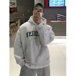 美式重磅百搭連帽衛衣男春秋新款字母印花休閒潮牌硬挺帽衫外套