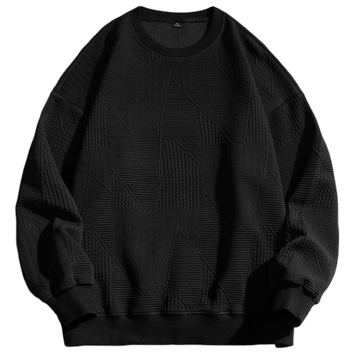 悟空有貨秋季復古華夫紋理圓領衛衣男潮牌寬鬆情侶休閒百搭打底衫