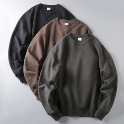 阿美哢嘰復古！高克重！25春季男士純色百搭休閒寬松圓領長袖衛衣