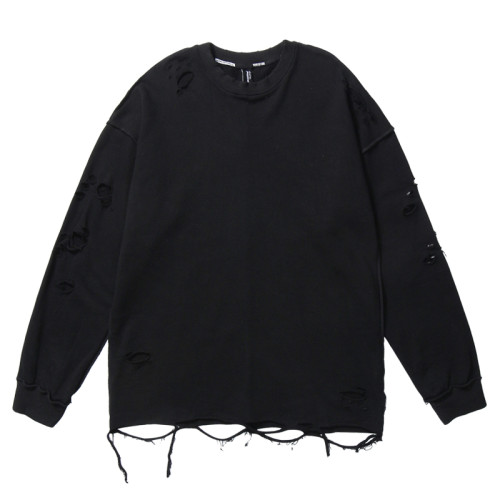 悟空有貨歐美高街刀割破洞圓領衛衣男潮牌嘻哈乞丐風休閒打底上衣 悟空有貨歐美高街刀割破洞圓領衛衣男潮牌嘻哈乞丐風休閒打底上衣