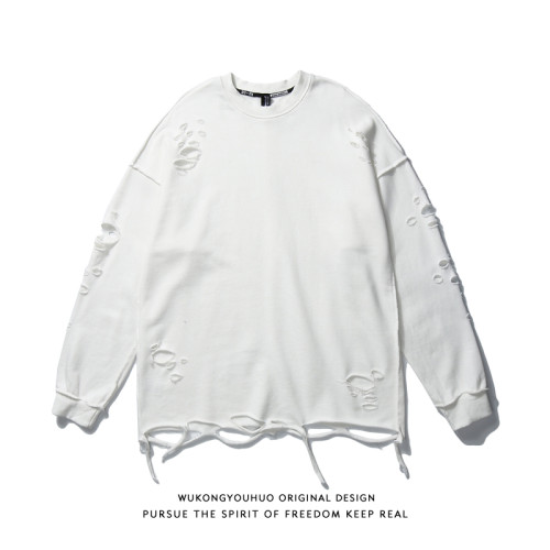 悟空有貨歐美高街刀割破洞圓領衛衣男潮牌嘻哈乞丐風休閒打底上衣 悟空有貨歐美高街刀割破洞圓領衛衣男潮牌嘻哈乞丐風休閒打底上衣