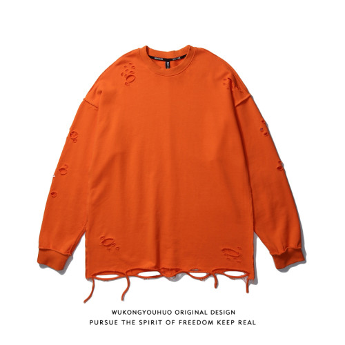 悟空有貨歐美高街刀割破洞圓領衛衣男潮牌嘻哈乞丐風休閒打底上衣 悟空有貨歐美高街刀割破洞圓領衛衣男潮牌嘻哈乞丐風休閒打底上衣