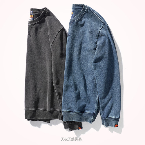 秋冬新款美式圓領衛衣男重水洗長袖上衣針織牛仔毛圈料運動套頭衫 秋冬新款美式圓領衛衣男重水洗長袖上衣針織牛仔毛圈料運動套頭衫