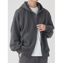 高克重磅chic風衛衣外套慵懶美式寬松深灰色雙拉鍊大連帽開衫情侶