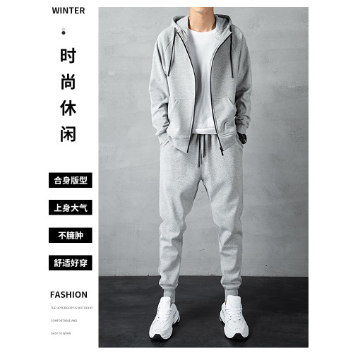 加絨加厚衛衣男士春秋冬季潮牌痞帥連帽外套男款休閒長褲運動套裝 加絨加厚衛衣男士春秋冬季潮牌痞帥連帽外套男款休閒長褲運動套裝