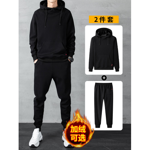 加絨加厚衛衣男士春秋冬季潮牌痞帥連帽外套男款休閒長褲運動套裝 加絨加厚衛衣男士春秋冬季潮牌痞帥連帽外套男款休閒長褲運動套裝