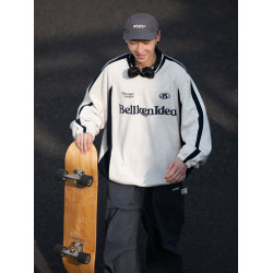BELLKENIDEA 440G重磅寬松拼接復古棒球圓領衛衣運動男女球衣潮牌