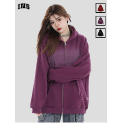 INSstudios 國潮牌情侶美式噴繪貼布綉連帽衛衣加絨拉鍊外套