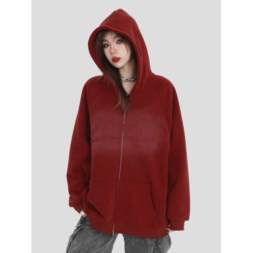 INSstudios 國潮牌情侶美式噴繪貼布綉連帽衛衣加絨拉鍊外套 INSstudios 國潮牌情侶美式噴繪貼布綉連帽衛衣加絨拉鍊外套