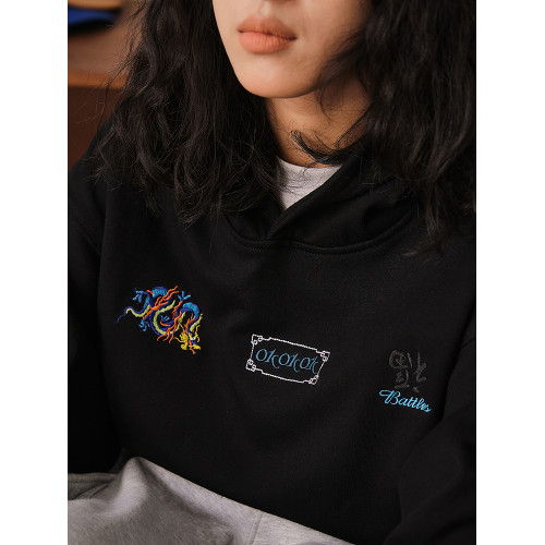 Battles 龍年限定刺綉連帽衛衣420g重磅美式休閒帽衫寬松