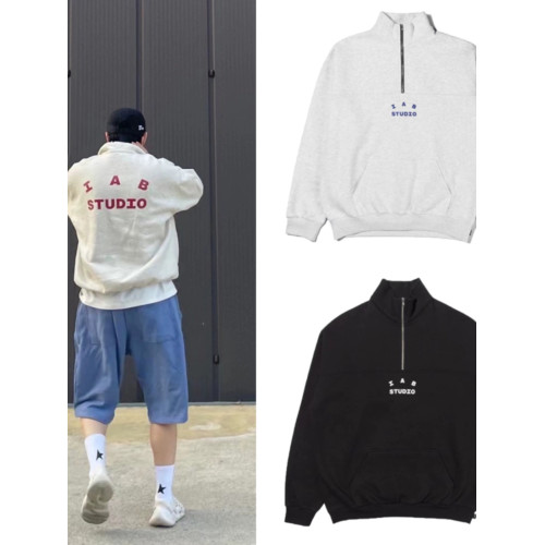 IAB STUDIO韓國潮牌男女立領半拉鍊衛衣抓絨秋冬情侶服裝上衣外套