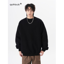 重磅純色圓領衛衣男秋季潮牌寬松套頭長袖外套高街簡約情侶打底衫