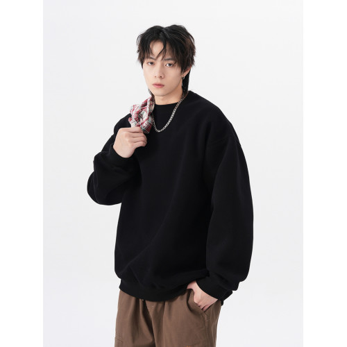 重磅純色圓領衛衣男秋季潮牌寬松套頭長袖外套高街簡約情侶打底衫 重磅純色圓領衛衣男秋季潮牌寬松套頭長袖外套高街簡約情侶打底衫