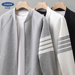 美式tb四條杠條紋外套男春秋季高級立領棒球服灰色開衫衛衣夾克男