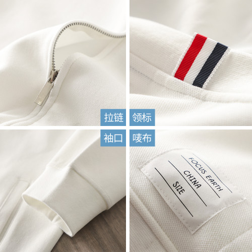 美式tb四條杠條紋外套男春秋季高級立領棒球服灰色開衫衛衣夾克男 美式tb四條杠條紋外套男春秋季高級立領棒球服灰色開衫衛衣夾克男