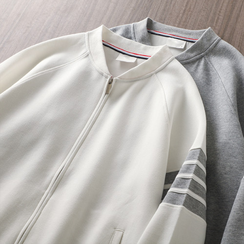 美式tb四條杠條紋外套男春秋季高級立領棒球服灰色開衫衛衣夾克男 美式tb四條杠條紋外套男春秋季高級立領棒球服灰色開衫衛衣夾克男