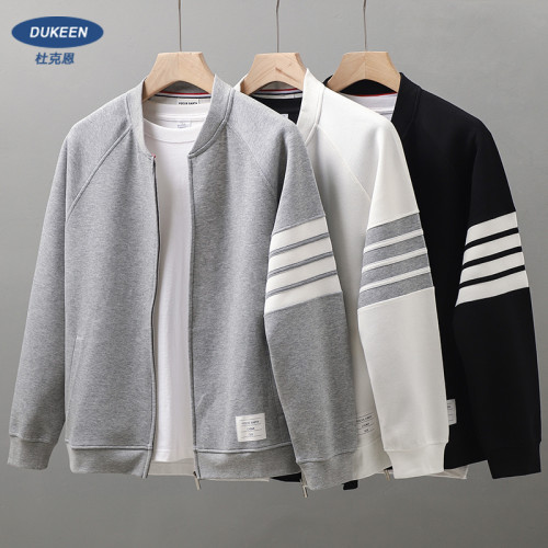 美式tb四條杠條紋外套男春秋季高級立領棒球服灰色開衫衛衣夾克男 美式tb四條杠條紋外套男春秋季高級立領棒球服灰色開衫衛衣夾克男