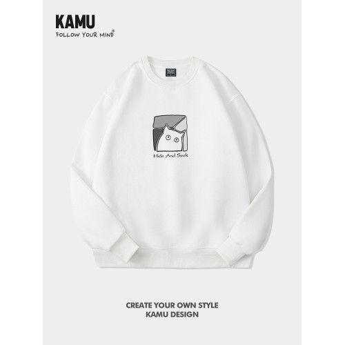 日系簡約圓領衛衣男百搭2025秋冬款潮牌無帽長袖加絨加厚寬松上衣 日系簡約圓領衛衣男百搭2025秋冬款潮牌無帽長袖加絨加厚寬松上衣