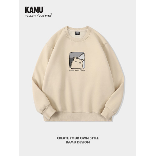 日系簡約圓領衛衣男百搭2025秋冬款潮牌無帽長袖加絨加厚寬松上衣 日系簡約圓領衛衣男百搭2025秋冬款潮牌無帽長袖加絨加厚寬松上衣