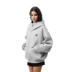 FDR春秋灰色拉鍊開衫上衣男情侶重磅高領空氣層連帽衛衣外套女款