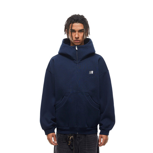 FDR春秋灰色拉鍊開衫上衣男情侶重磅高領空氣層連帽衛衣外套女款