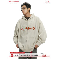 CoosRetro美式350g重磅仿麂皮寬松連帽衛衣春秋休閒寬松開衫外套