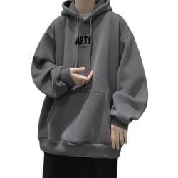 重磅純棉秋冬加絨加厚連帽衛衣男士美式潮牌簡約字母寬松休閒外套