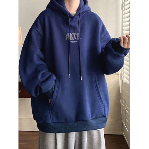 重磅純棉秋冬加絨加厚連帽衛衣男士美式潮牌簡約字母寬松休閒外套 重磅純棉秋冬加絨加厚連帽衛衣男士美式潮牌簡約字母寬松休閒外套