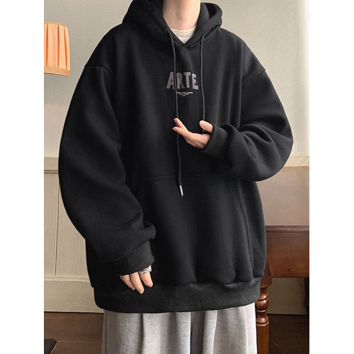 重磅純棉秋冬加絨加厚連帽衛衣男士美式潮牌簡約字母寬松休閒外套 重磅純棉秋冬加絨加厚連帽衛衣男士美式潮牌簡約字母寬松休閒外套