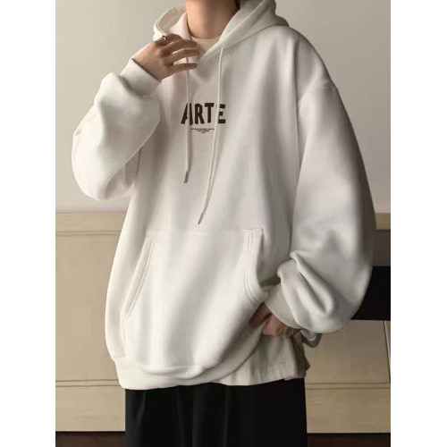 重磅純棉秋冬加絨加厚連帽衛衣男士美式潮牌簡約字母寬松休閒外套 重磅純棉秋冬加絨加厚連帽衛衣男士美式潮牌簡約字母寬松休閒外套