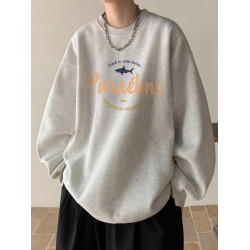 墨綠色美式字母印花港風無帽圓領衛衣男秋冬加絨加厚百搭潮流外套