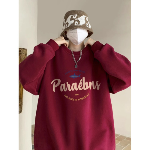 墨綠色美式字母印花港風無帽圓領衛衣男秋冬加絨加厚百搭潮流外套 墨綠色美式字母印花港風無帽圓領衛衣男秋冬加絨加厚百搭潮流外套