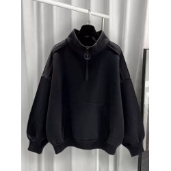 港風半高領衛衣男加絨潮流百搭寬松拉鍊純色男生衣服長袖2025新款