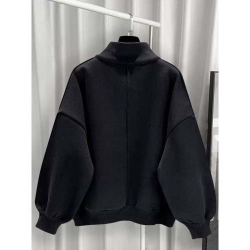 港風半高領衛衣男加絨潮流百搭寬松拉鍊純色男生衣服長袖2025新款