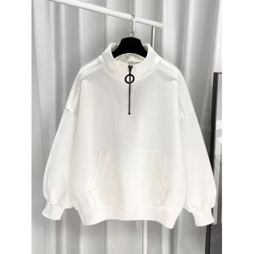 港風半高領衛衣男加絨潮流百搭寬松拉鍊純色男生衣服長袖2025新款