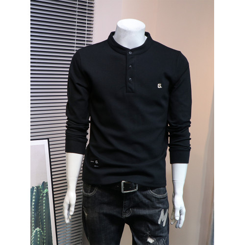 歐洲站秋冬新款帥氣衛衣男潮休閒簡約純色刺綉潮男亨利領長袖T恤 歐洲站秋冬新款帥氣衛衣男潮休閒簡約純色刺綉潮男亨利領長袖T恤