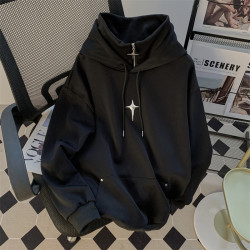 美式oversize高街連帽衛衣男春秋季寬松休閒潮牌i人遮臉高領上衣