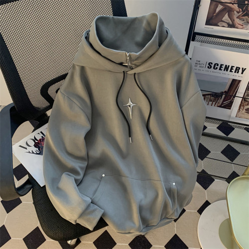 美式oversize高街連帽衛衣男春秋季寬松休閒潮牌i人遮臉高領上衣 美式oversize高街連帽衛衣男春秋季寬松休閒潮牌i人遮臉高領上衣