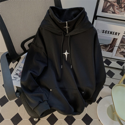 美式oversize高街連帽衛衣男春秋季寬松休閒潮牌i人遮臉高領上衣 美式oversize高街連帽衛衣男春秋季寬松休閒潮牌i人遮臉高領上衣