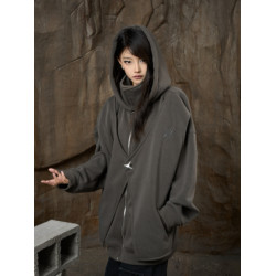 ZCNT逅來者2024秋季潮牌立領拉鍊假兩件寬松休閒連帽男女衛衣