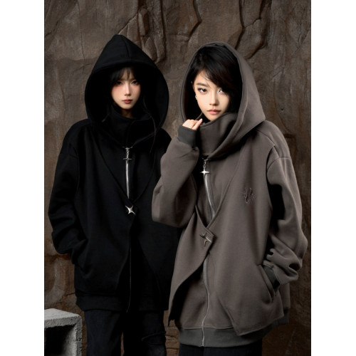 ZCNT逅來者2024秋季潮牌立領拉鍊假兩件寬松休閒連帽男女衛衣 ZCNT逅來者2024秋季潮牌立領拉鍊假兩件寬松休閒連帽男女衛衣