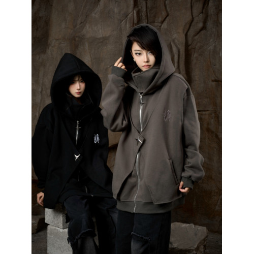 ZCNT逅來者2024秋季潮牌立領拉鍊假兩件寬松休閒連帽男女衛衣 ZCNT逅來者2024秋季潮牌立領拉鍊假兩件寬松休閒連帽男女衛衣