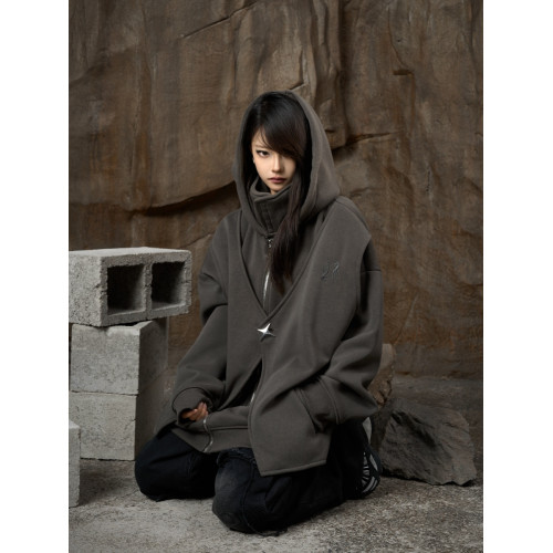 ZCNT逅來者2024秋季潮牌立領拉鍊假兩件寬松休閒連帽男女衛衣 ZCNT逅來者2024秋季潮牌立領拉鍊假兩件寬松休閒連帽男女衛衣