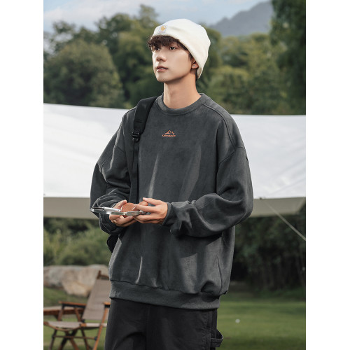 美式350g重磅麂皮絨衛衣冬季復古情侶加絨保暖休閒寬松長袖上衣男