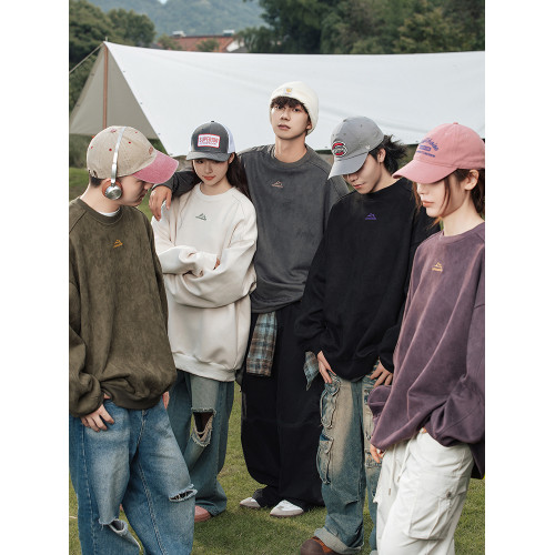 美式350g重磅麂皮絨衛衣冬季復古情侶加絨保暖休閒寬松長袖上衣男