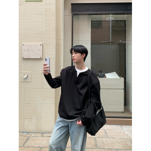 ONELYC1NS 假兩件純色長袖衛衣男早秋寬松百搭潮流情侶上衣套頭 ONELYC1NS 假兩件純色長袖衛衣男早秋寬松百搭潮流情侶上衣套頭