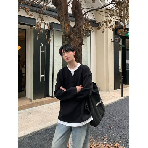 ONELYC1NS 假兩件純色長袖衛衣男早秋寬松百搭潮流情侶上衣套頭 ONELYC1NS 假兩件純色長袖衛衣男早秋寬松百搭潮流情侶上衣套頭