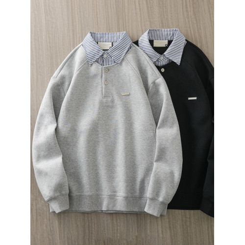 日系重磅襯衫假兩件衛衣男美式小衆設計感拼接寬松翻領外套長袖 日系重磅襯衫假兩件衛衣男美式小衆設計感拼接寬松翻領外套長袖