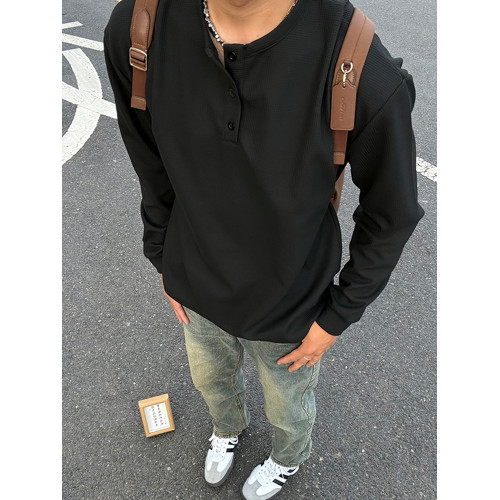 黑色美式亨利領衛衣男款秋冬加絨華夫格長袖t恤高級感內搭打底衫 黑色美式亨利領衛衣男款秋冬加絨華夫格長袖t恤高級感內搭打底衫